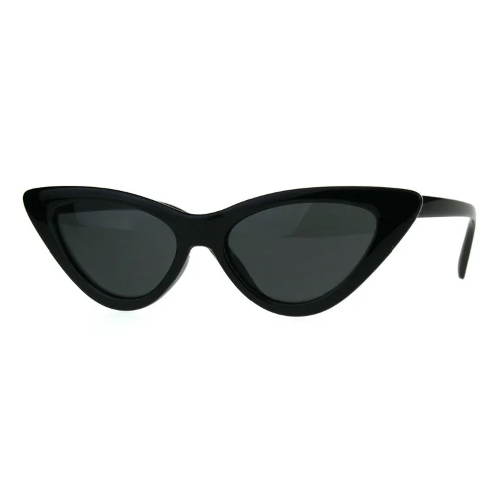 Classic Narrow Cat Eye Gothic Plastic Sunglasses All Black Cateye Sunnies